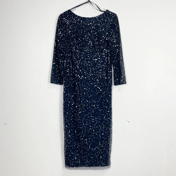 NEW Marina Midi Gown Dress Womens Size 8 Navy Blue Sequin Beaded NWOT - Picture 1 of 13